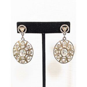 Two Tone Rhinestone Oval Dangle Earrings Modernist Industrial Statement‎ Bold